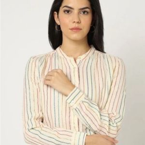 Gap crinkle gauze metallic stripe shirt Sz M tall